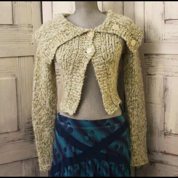 Free People Knit Green Shift Sweater Pick-a-boo Belly - Picture 2 of 12